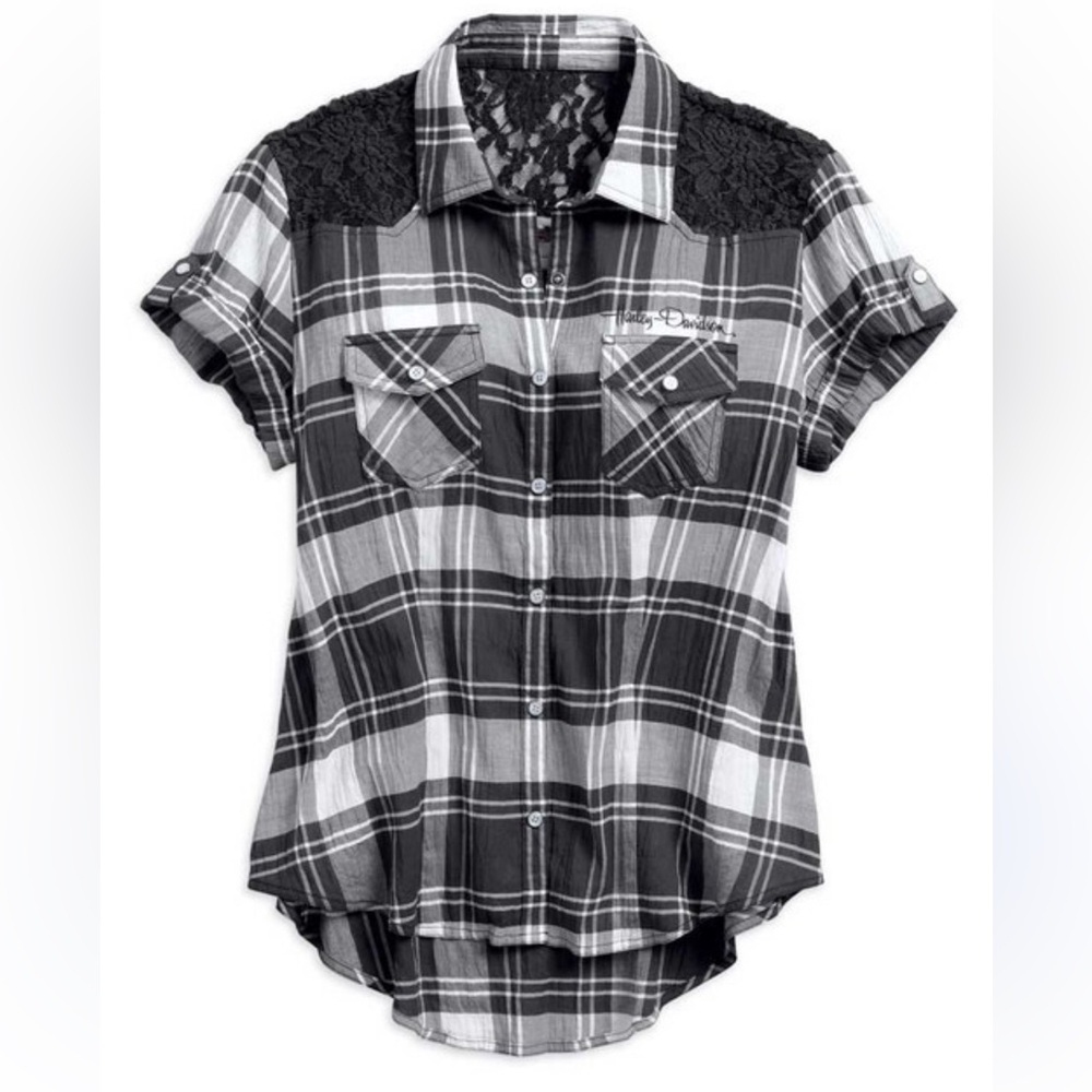 NWT Harley-Davidson Downswept Wing Plaid Short Sleeve Shirt, Small